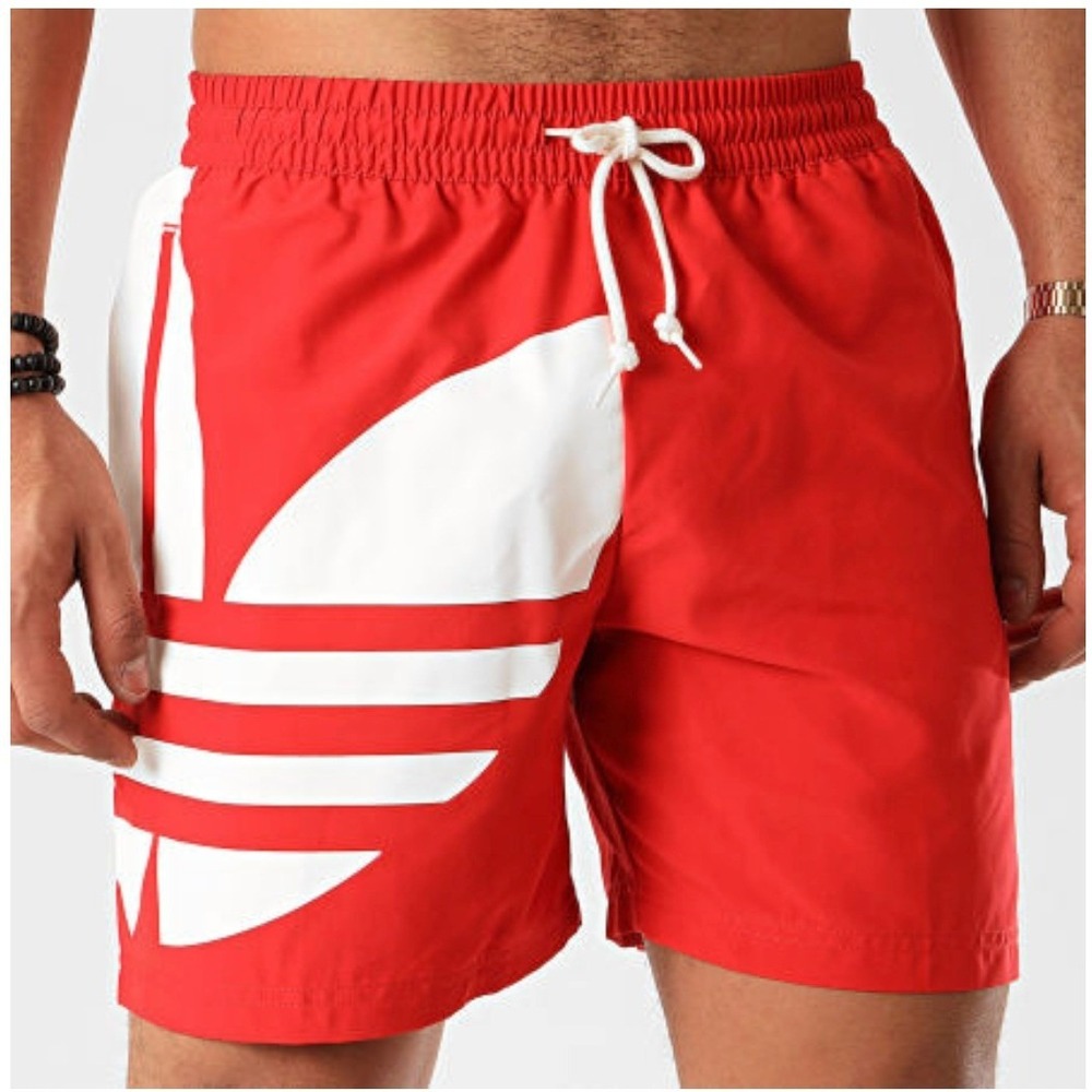 Adidas Originals Big Trefoil Swim Shorts Mens Red‎ White Logo Athletic Trunks L
